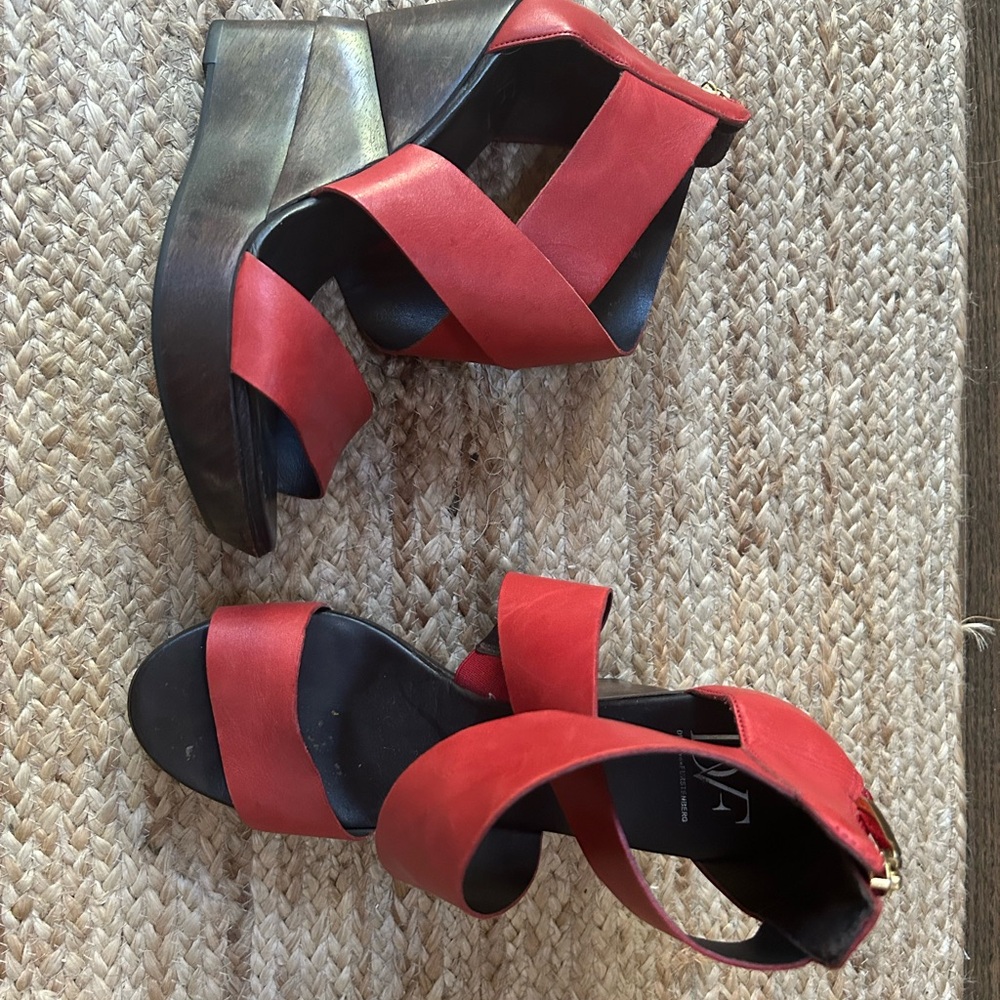 Red Strappy Wedge Sandals